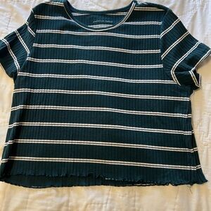 American Eagle Outfitters Teal Striped Short Sleeve Top